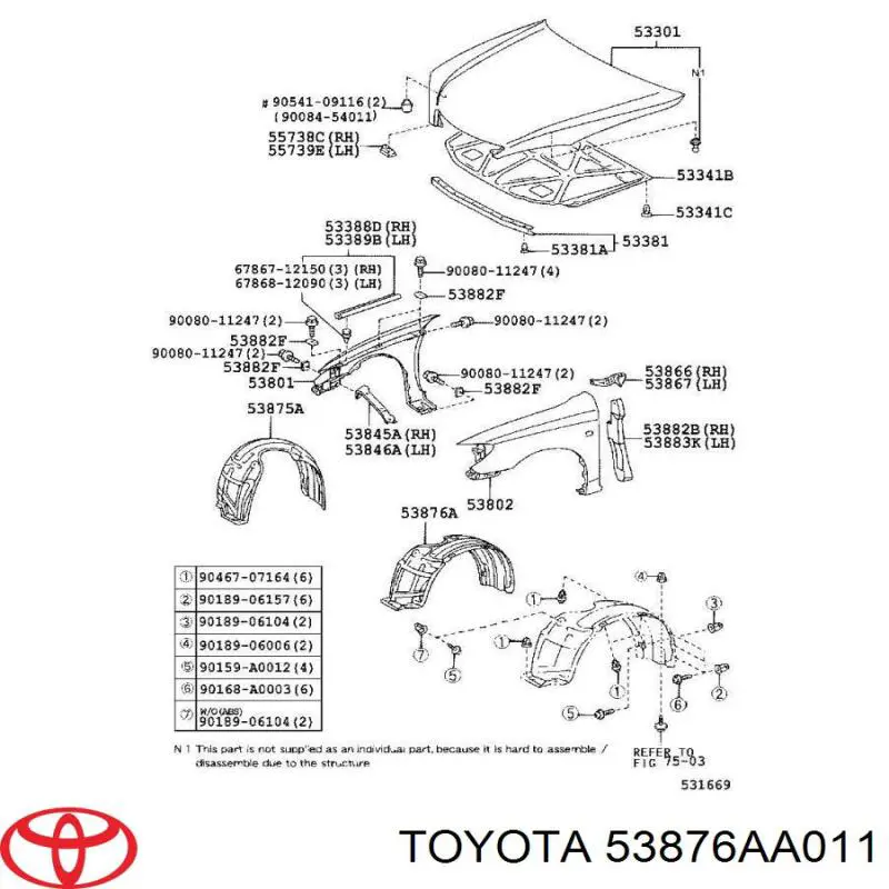 Guarda-barras esquerdo do pára-lama dianteiro para Toyota Camry (V30)