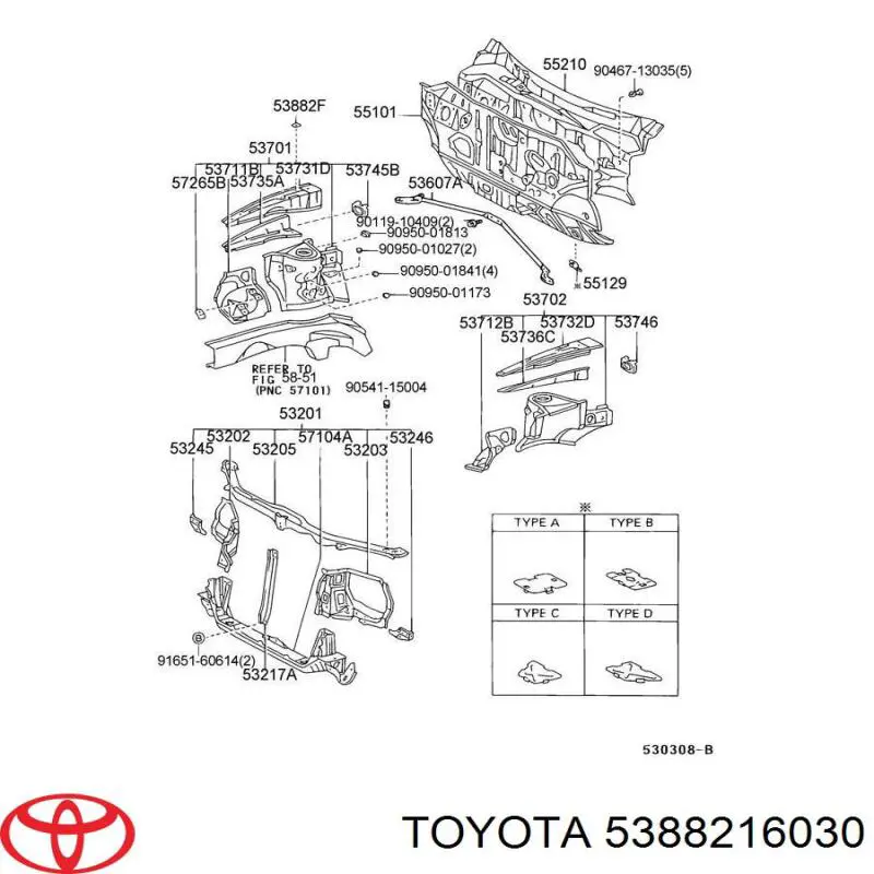 Уплотнитель крыла на Toyota RAV4 II 