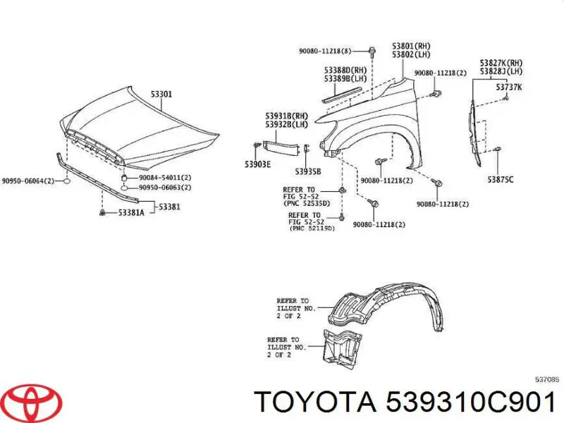 539310C901 Toyota placa sobreposta inferior das luzes