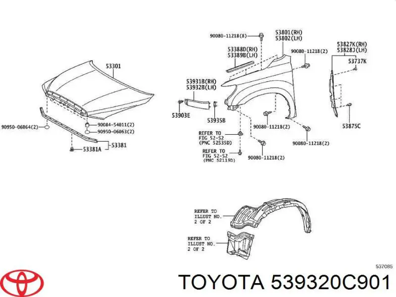 539320C901 Toyota placa sobreposta inferior das luzes