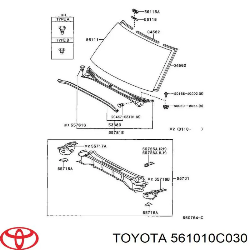 561010C030 Toyota стекло лобовое