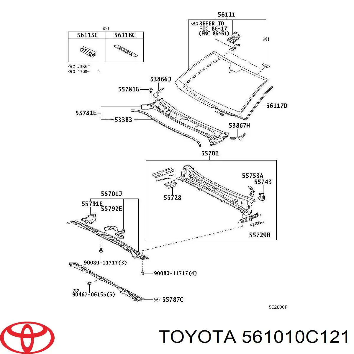 561010C121 Toyota стекло лобовое