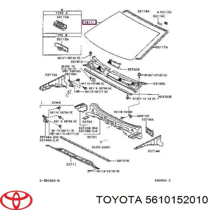 5610152010 Toyota стекло лобовое
