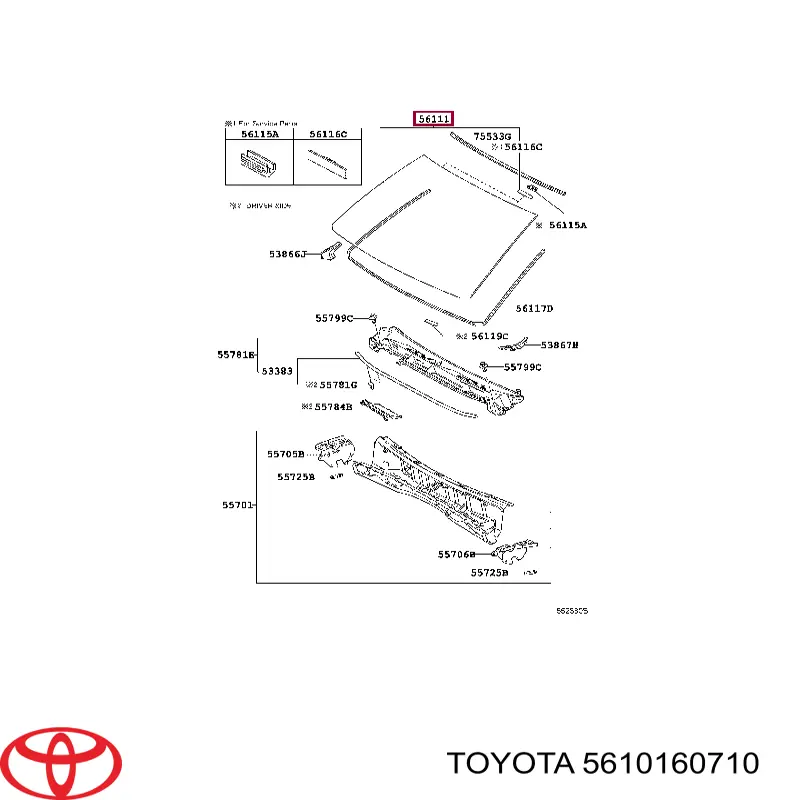 5610160180 Toyota стекло лобовое