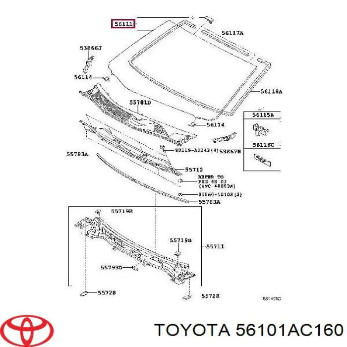 56101AC160 Toyota стекло лобовое