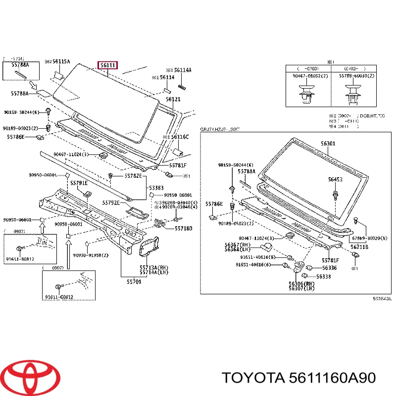 5611160A90 Toyota Автостекло