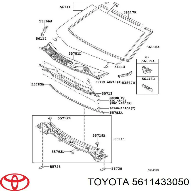 5611433050 Toyota cápsula (prendedor de fixação de moldura de pára-brisas)