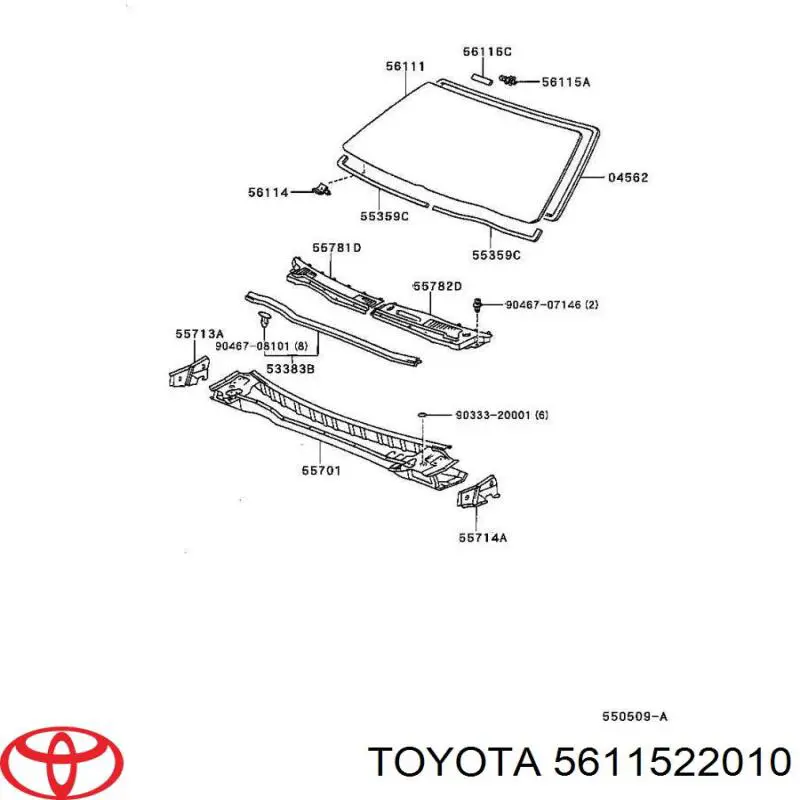 Clips de fijación de moldura de parabrisas 5611522010 Toyota