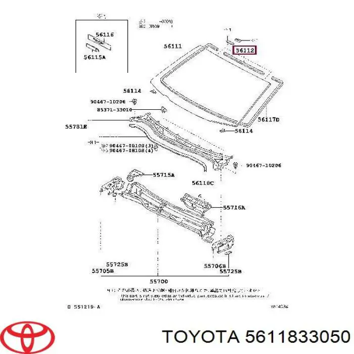 Уплотнитель лобового стекла верхний 5611833050 Toyota