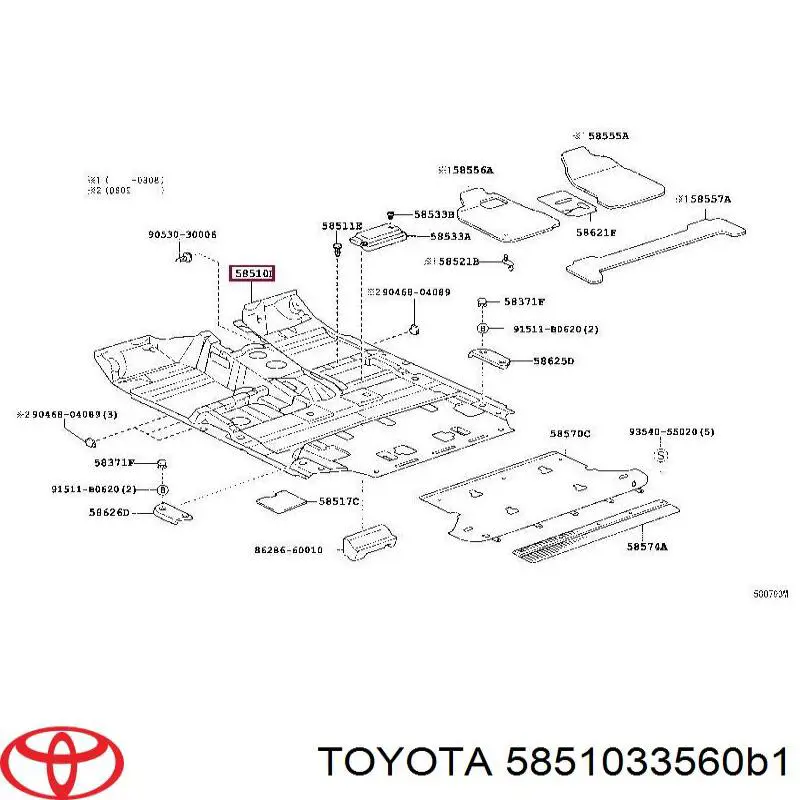 Покрытие напольное салона, переднее Toyota 5851033560B1 цена, от 120.36 USD