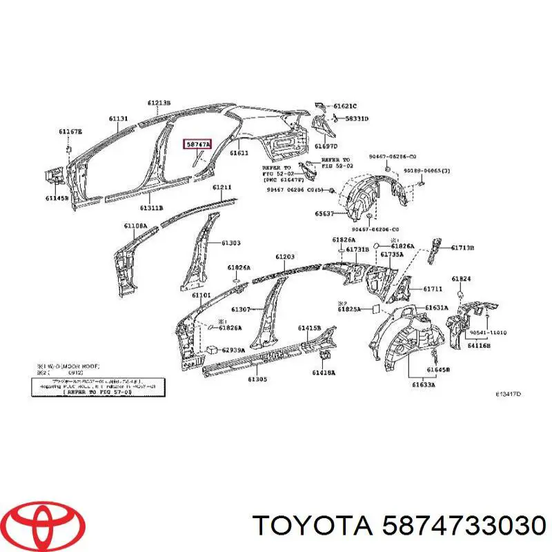 5874733030 Toyota placa sobreposta do pára-lama traseiro direito