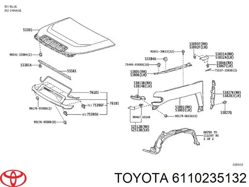 6110235132 Toyota placa sobreposta do pára-lama dianteiro esquerdo