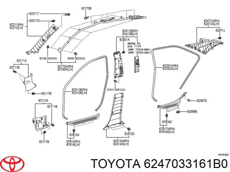 6247033161B0 Toyota обшивка стойки кузова внутренняя задняя правая