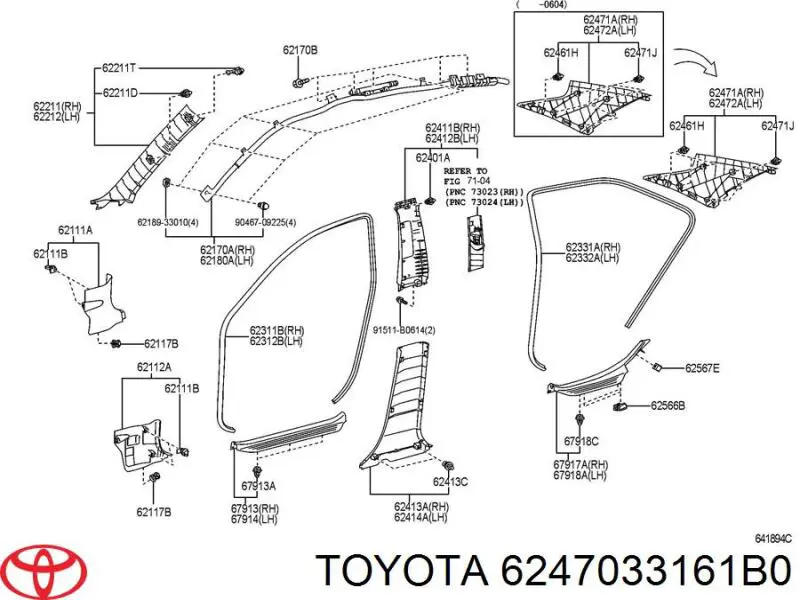 Обшивка стойки кузова внутренняя задняя правая Toyota 6247033161B0 цена, от 19.00 USD