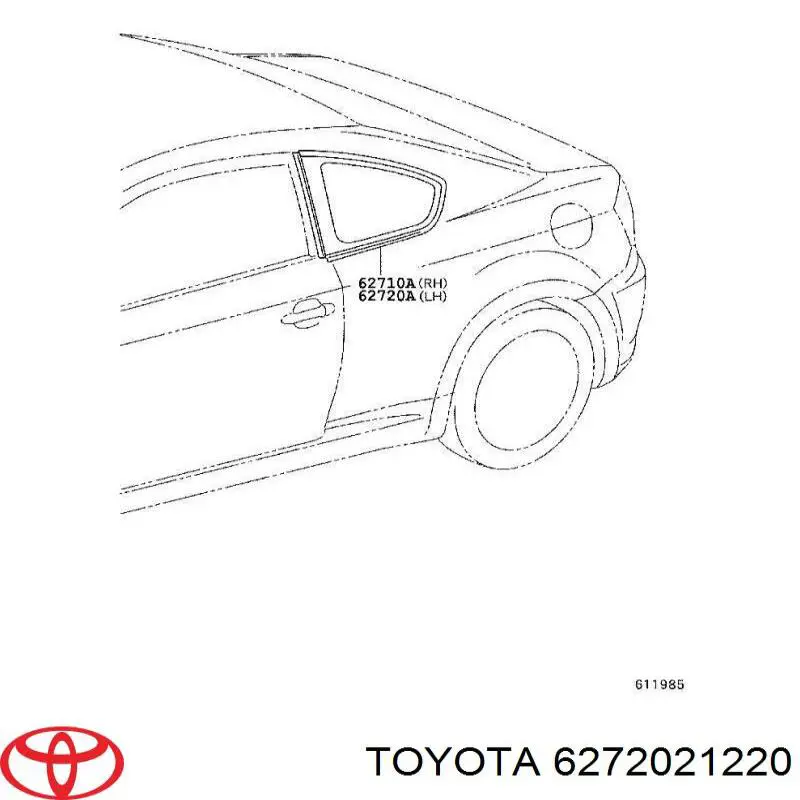 6272021220 Toyota vidro de carroçaria (da seção de bagagem esquerdo)