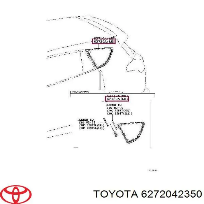 Скло кузова бокове ліве, зсувне 6272042350 Toyota