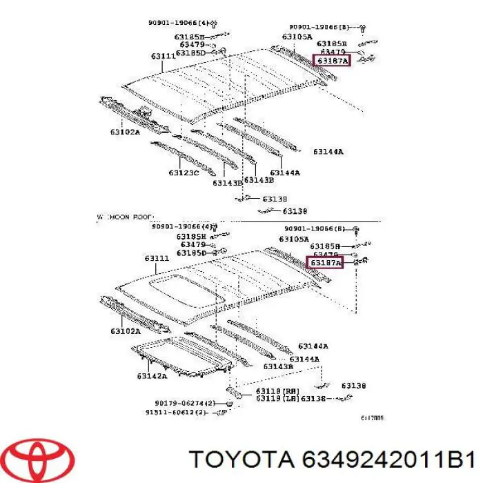 Заглушка рельсы (рейлинга) багажника крыши передняя левая Toyota 6349242011B1 цена, от 61.41 USD