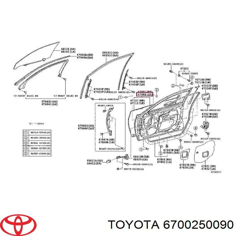 6700250080 Toyota дверь передняя левая