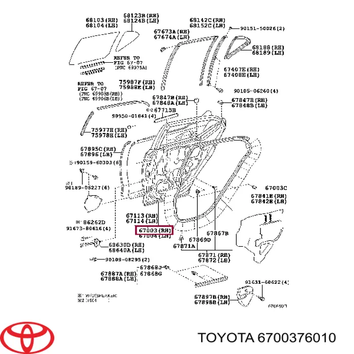 6700376010 Toyota porta traseira direita