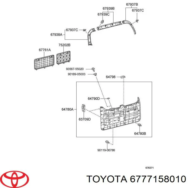Пистон крепления обшивки двери 6777158010 Toyota