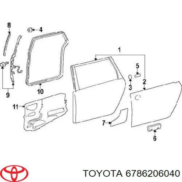 Уплотнитель двери передней левой (на двери) на Toyota Camry V40