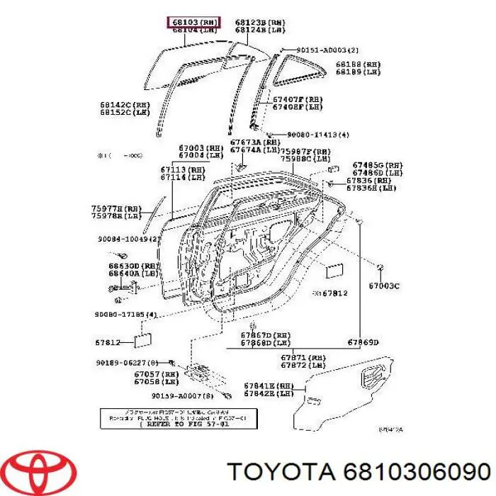 6810306090 Toyota Стекло задней правой двери