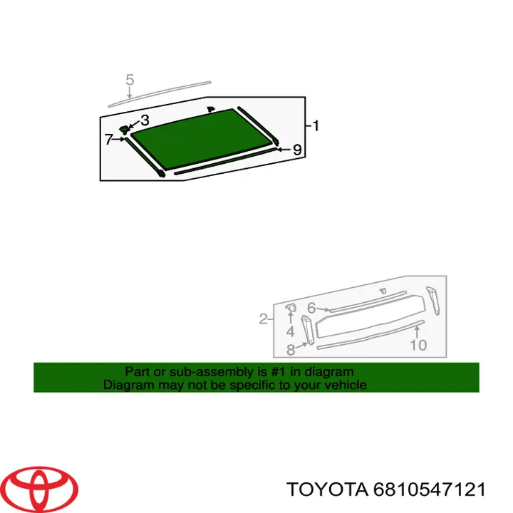 6810547122 Toyota vidro de porta-malas de 3ª/5ª porta traseira (de tampa de alcapão)