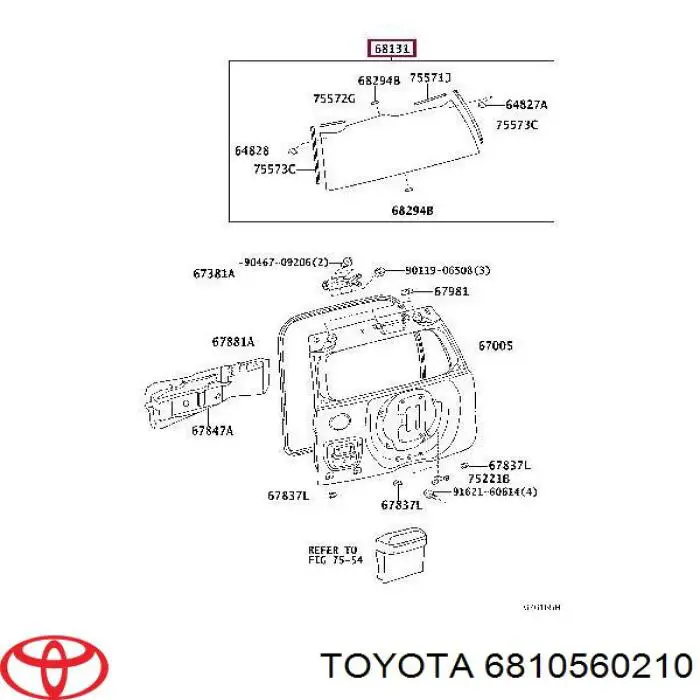6810560210 Toyota vidro de porta-malas de 3ª/5ª porta traseira (de tampa de alcapão)