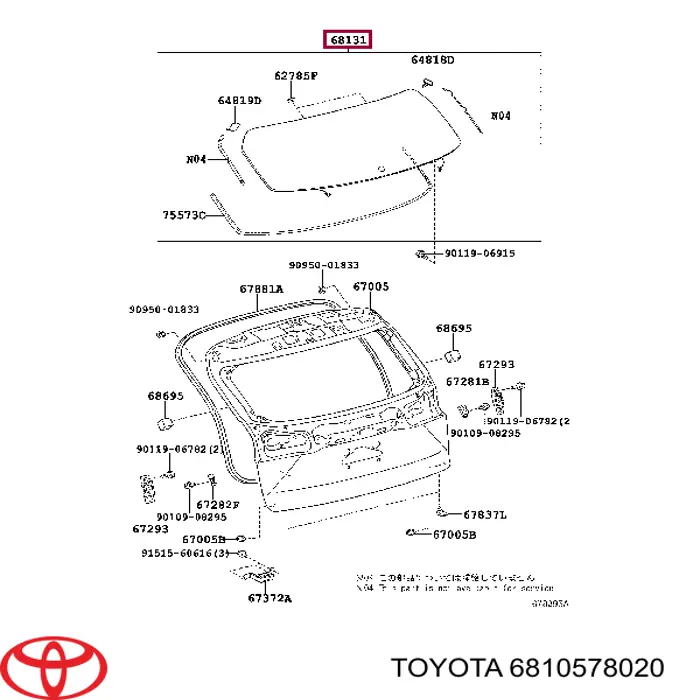 6810578010 Toyota vidro de porta-malas de 3ª/5ª porta traseira (de tampa de alcapão)