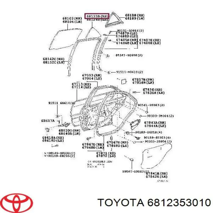 Стекло-форточка двери задней правой 6812353010 Toyota