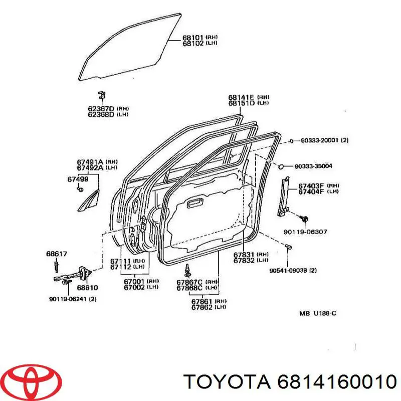 Направляющая стекла рамки двери передней правой на Toyota Land Cruiser 80 