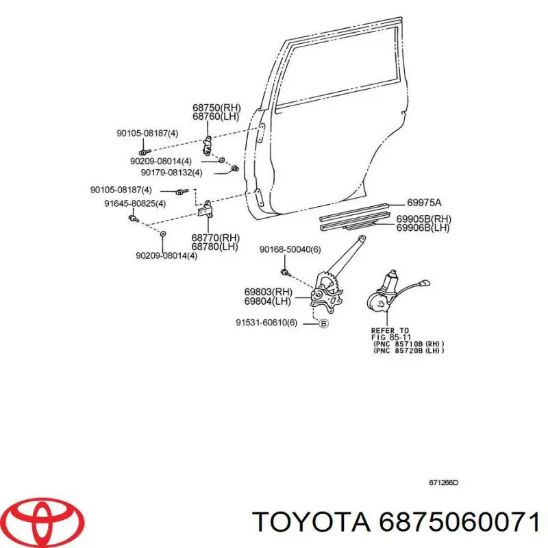 6875060071 Toyota Завеса двери задней правой