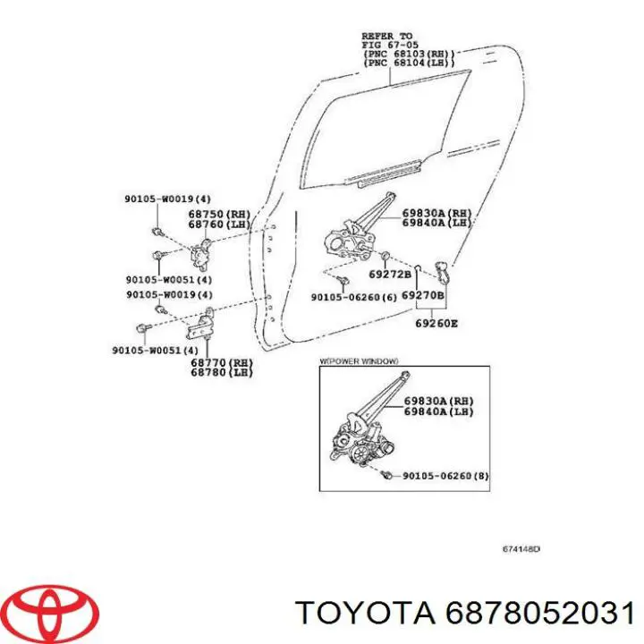 6878052031 Toyota петля двери задней левой