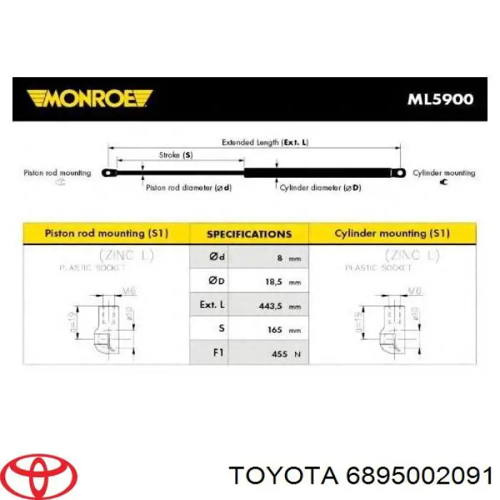 Газовый упор багажника Toyota 6895002091