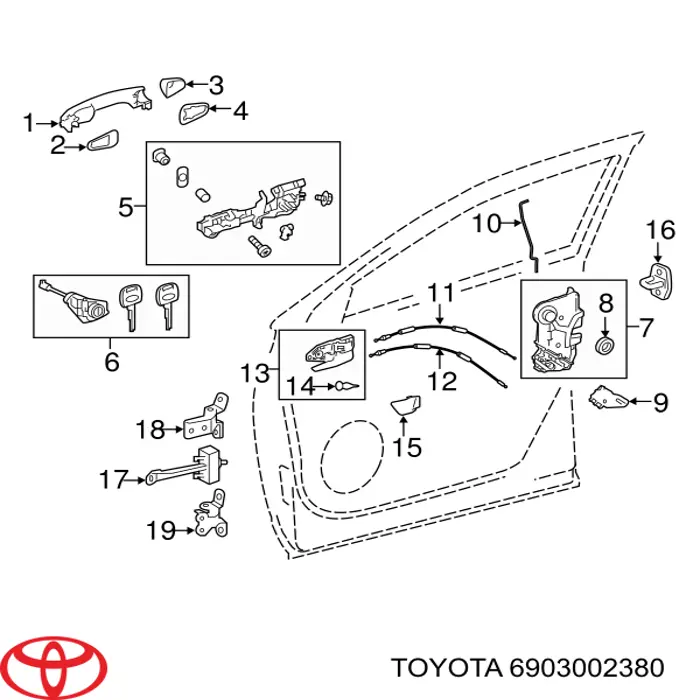 Замок передней правой двери 6903002380 Toyota