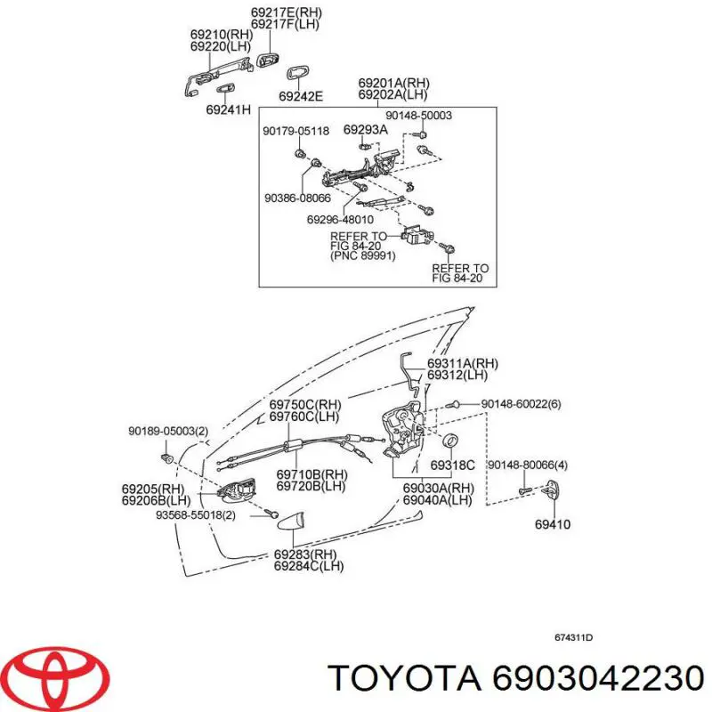 Замок двери передней правой 6903042230 Toyota