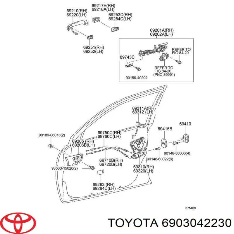 Купить 6903042230 Toyota Замок передней правой двери