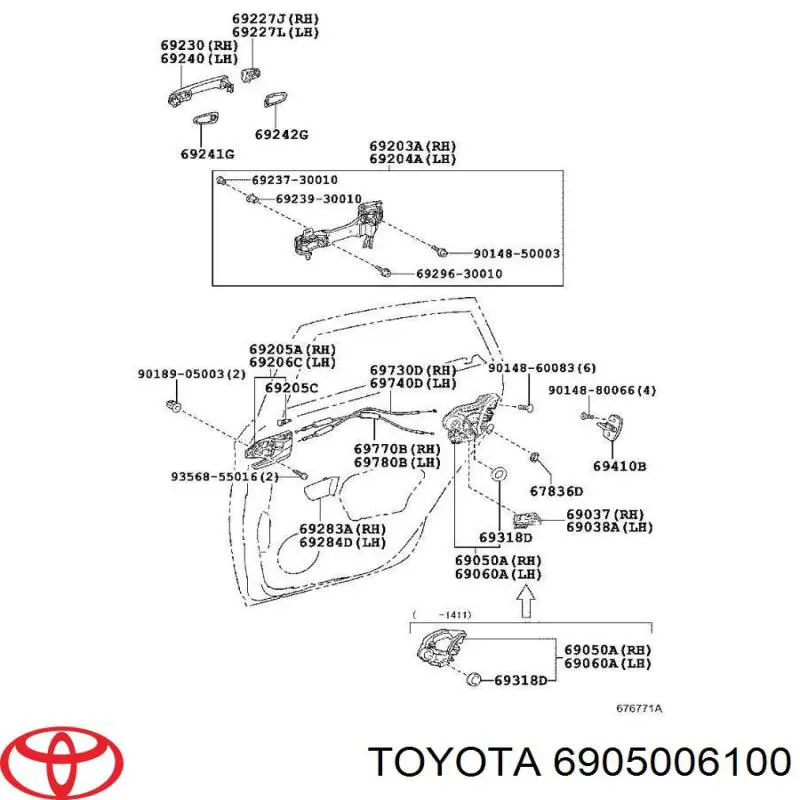 Fecho da porta traseira direita para Toyota RAV4 (A4)