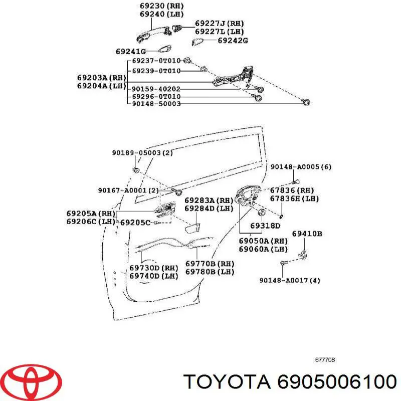 Купить 6905002140 Toyota Замок двери задней правой