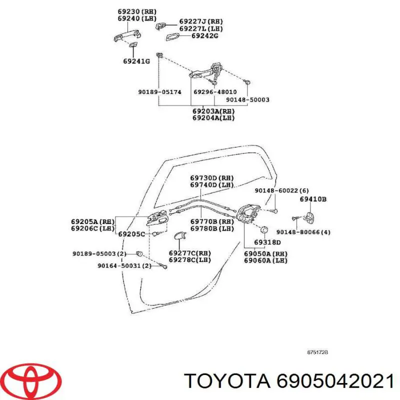 Fecho da porta traseira direita para Toyota Corolla (E15)