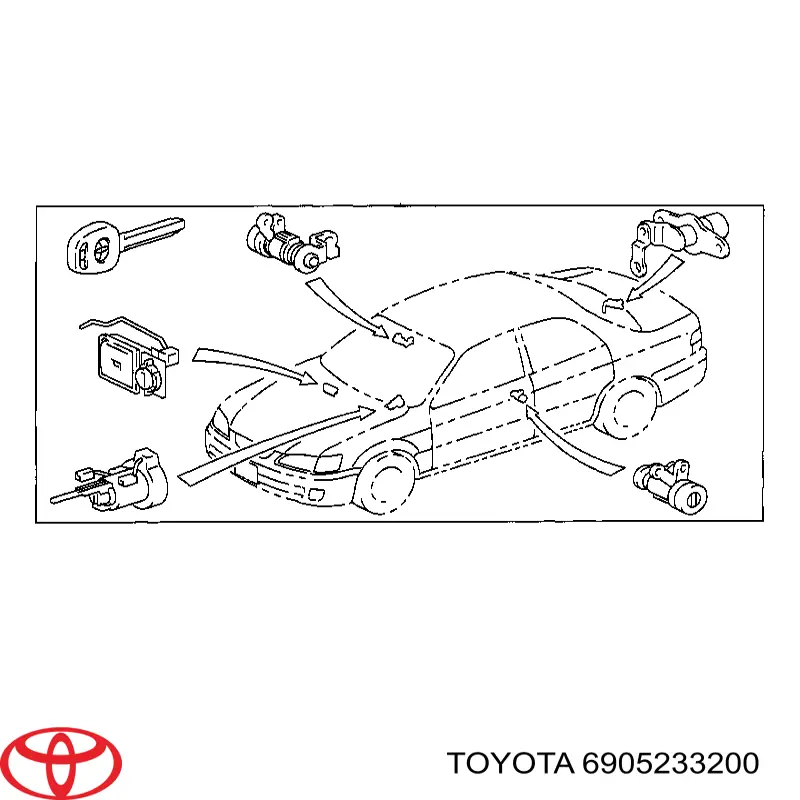 6905233200 Toyota личинка замка двери передней левой