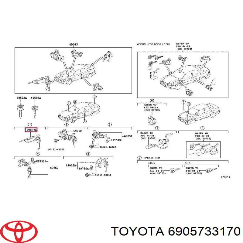 Cilindro de cierre, cerradura de encendido 6905733170 Toyota