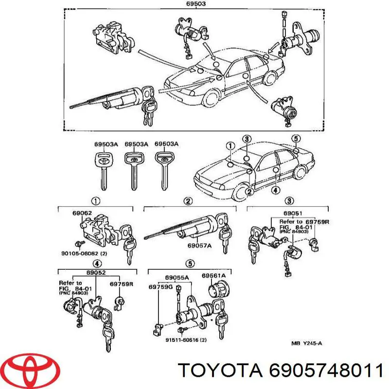 Личинка замка зажигания 6905748011 Toyota