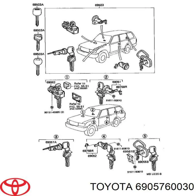 6905760030 Toyota Личинка замка зажигания