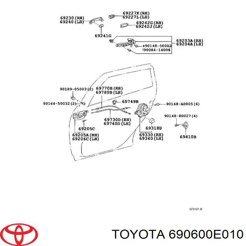 690600E010 Toyota замок двери задней левой