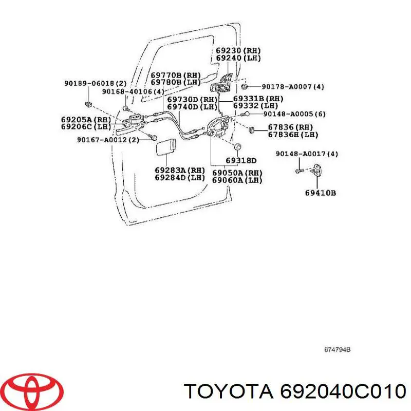 692040C010 Toyota Держатель наружной ручки двери задней левой