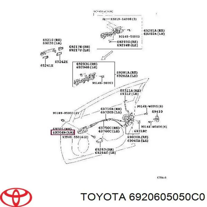 6920605050C0 Toyota maçaneta interna esquerda da porta dianteira