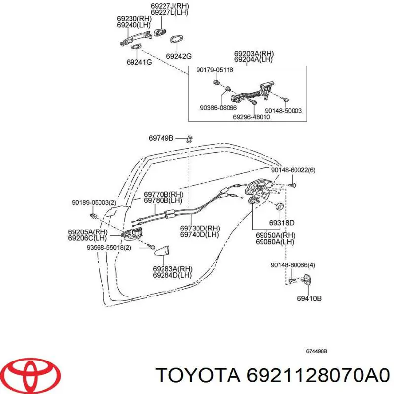 6921128070A0 Toyota maçaneta externa da porta dianteira