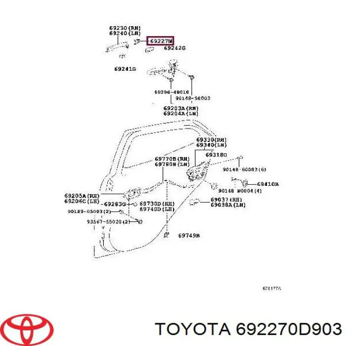Ручка задней двери, наружная Toyota 692270D903 цена, от 11.33 USD