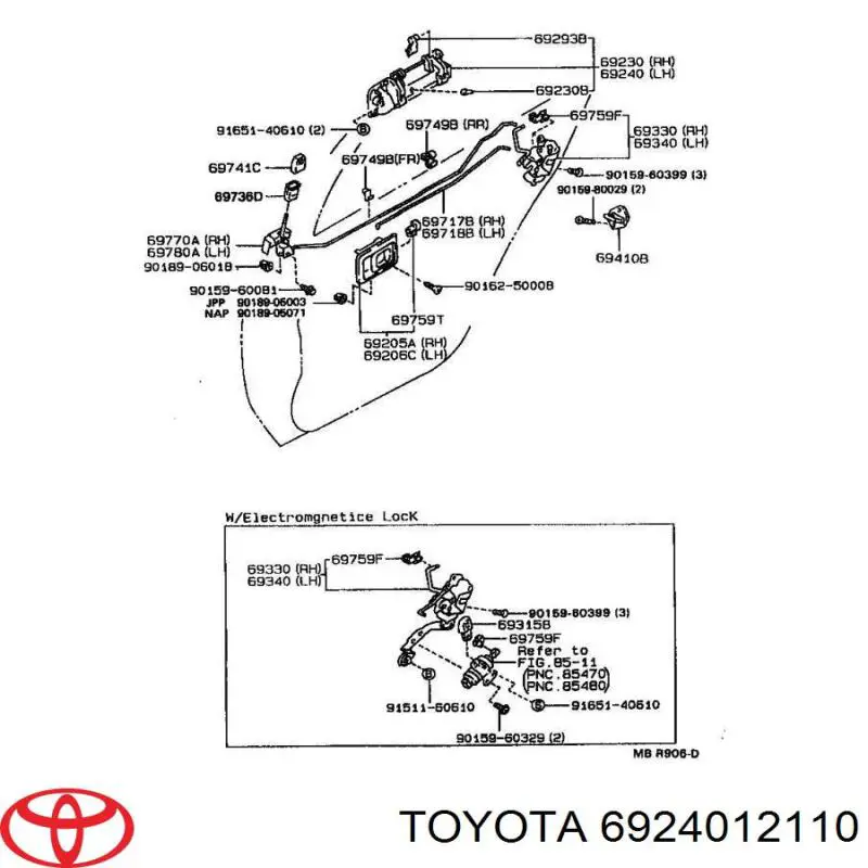 Ручка двери задней наружная левая 6924012110 Toyota